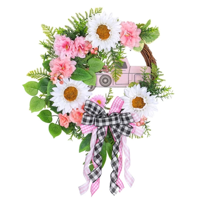 

Festive Front Door Wreath with Bow and Flowers for Christmas Home Decor