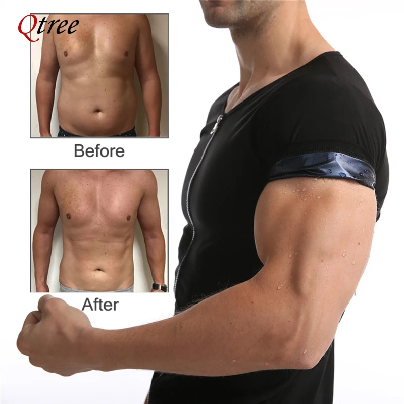 Men Sauna Vest Polymer Sweat Slimming Weight Loss Sauna Suit Tank Top Zipper Body Shaper Shirt Workout Waist Trainer Fat Burning