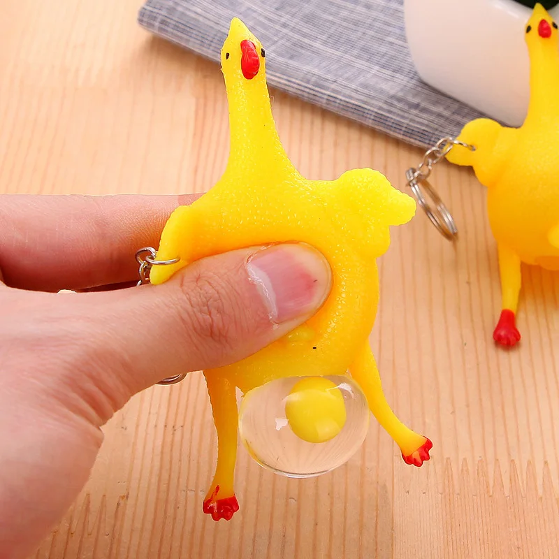 Chicken Squeeze Keychain Funny Laying Egg Hand Toy Novelty Stress Relief Keyring Random Color Chicken Squeeze Funny Squishy Toy enlarge