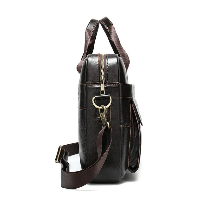 Retro fashion high-quality natural genuine leather men's 14-inch briefcase outdoor work office lawyer laptop business handbag