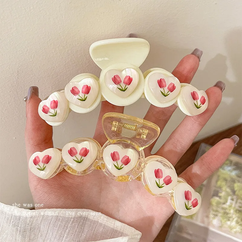 

Tulip Flower Hair Claw Clip Girls Gift DIY Hair Accessories Women Heart Decoration Big Hair Clamp Elegant Ponytail Clip Headwear