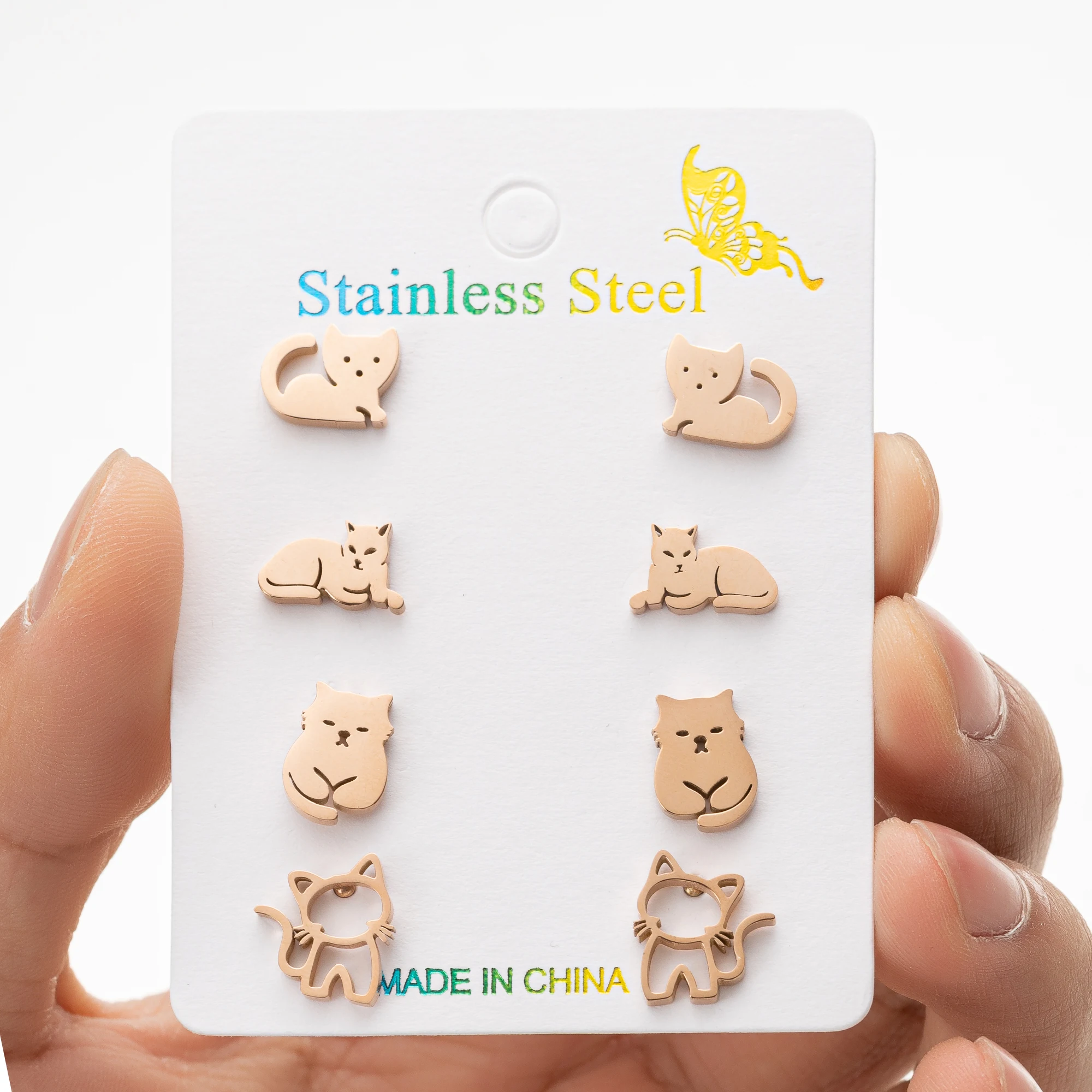 Shuangshuo 4 пары/наборы модных женских аксессуаров из нержавеющей стали смешные