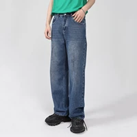 four seasons mens straight hole design blue jeans mens wide leg pants fashion streetwear ins hot sale korean fashion clothing