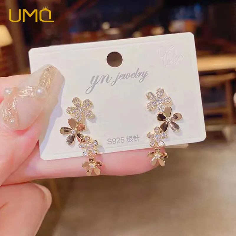 Серьги-подвески UMQ с цирконом женские, изысканные элегантные длинные висячие украшения в Корейском стиле, Элегантные ювелирные украшения для девушек