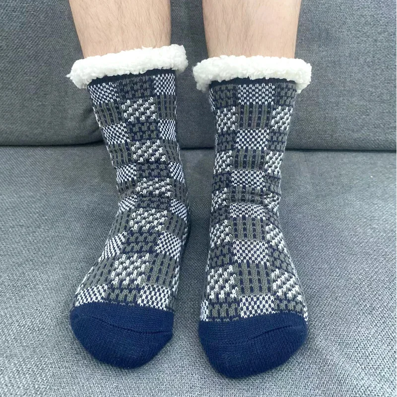 winter Room Socks Men Knitted Adult Velvet Carpet Foot Sock Home Sleeping crew Non-Slip Snow Slippers Socks Calcetines De Hombre