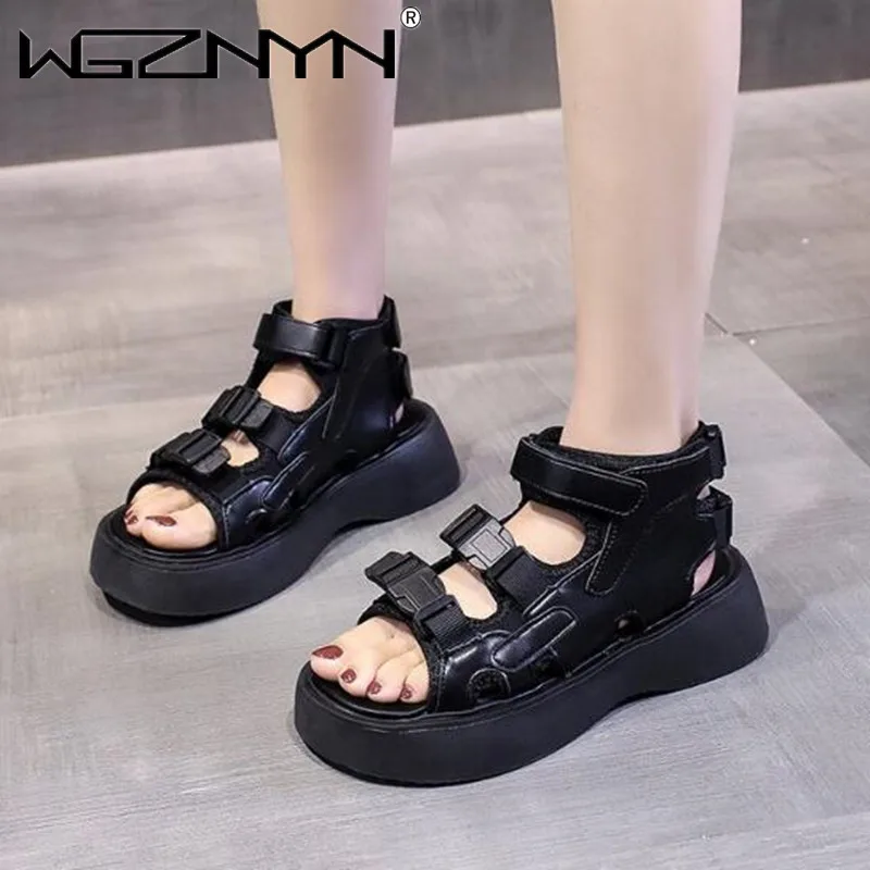 

Women New Retro Sandals Thick Bottom Muffin Summer 2022 Student Velcro Wedges Shoes for Women Open Toe Shoes Hook & Loop Sandals