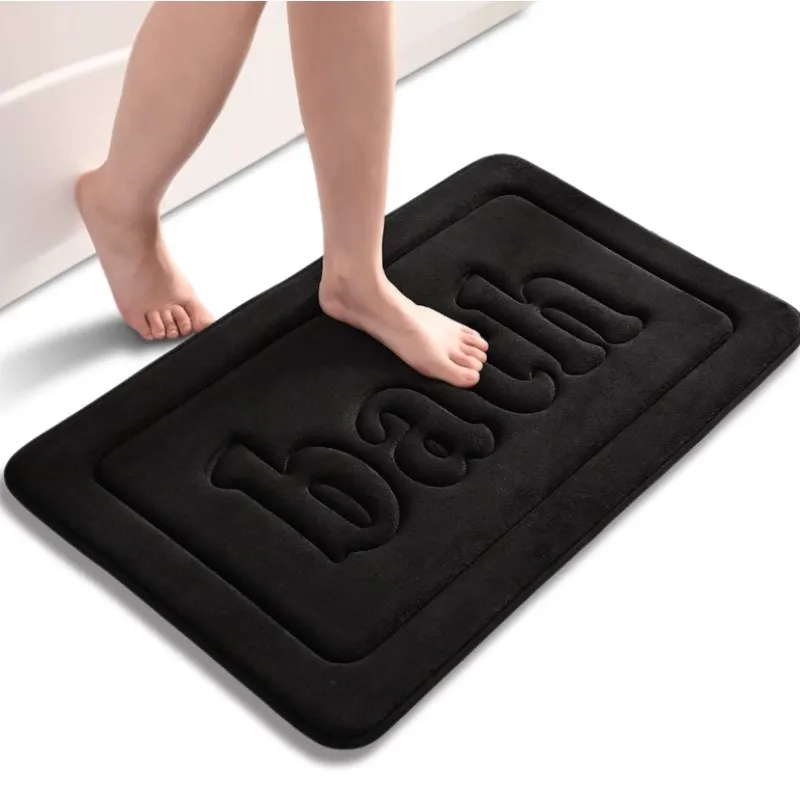 

Inyahome Embossing Velvet Black Bath Rug Solid High Quality Floor Mats Sponge Non-slip Bath Mat Alfombra De Baño Antideslizante