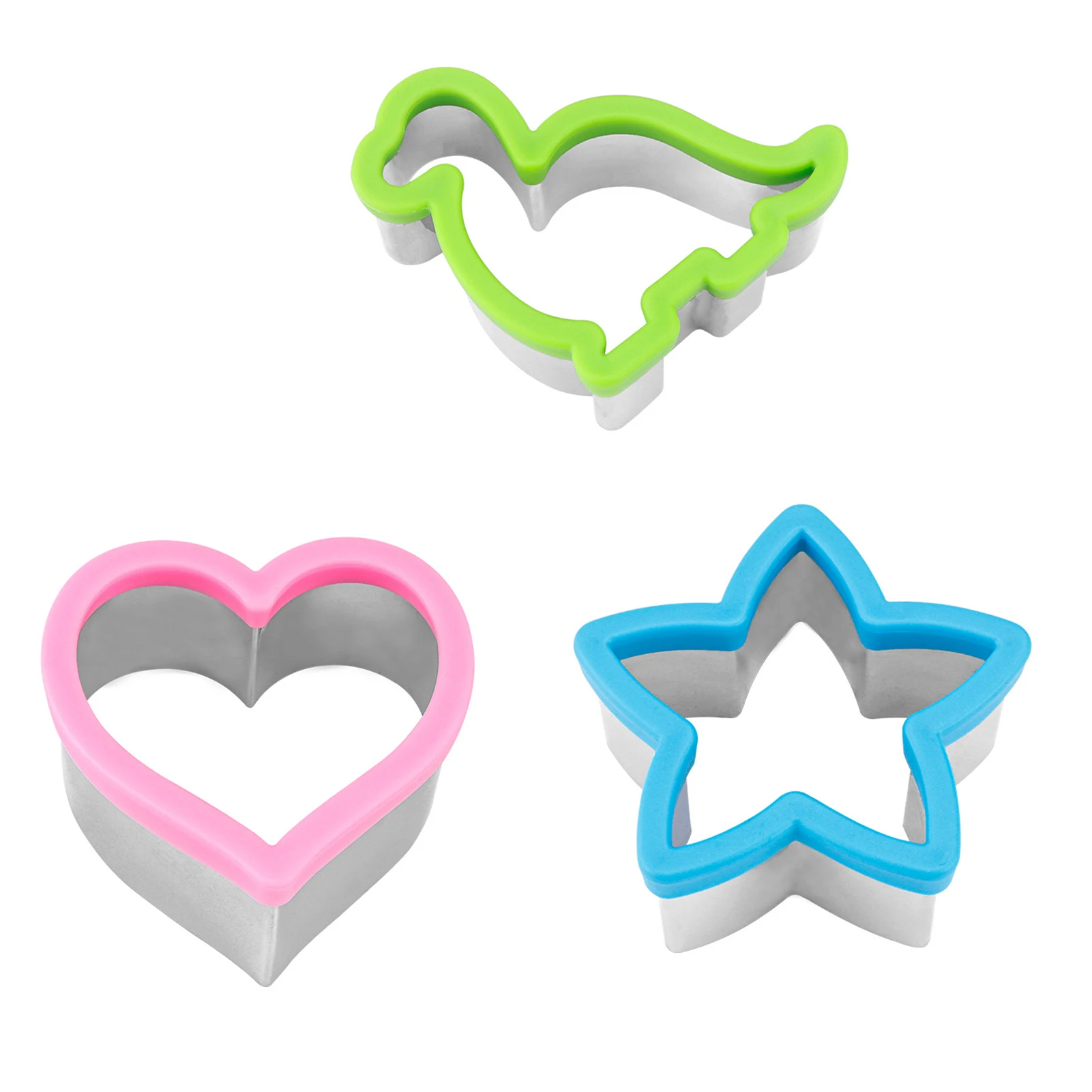 

3pcs/set Dinosaur Heart Star Reusable Stainless Steel Punching Cute Easy Clean Food Decoration Sandwich Cutter Universal