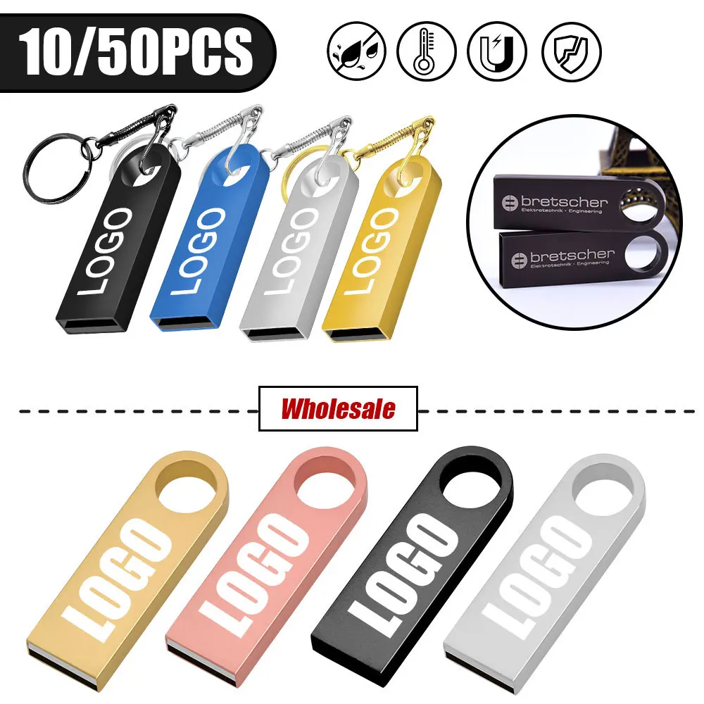 Фото 50 шт. USB-флешки с бесплатной индивидуальной печатью логотипа, 4 ГБ, 8 ГБ, металлические, 2.0, 16 ГБ, 32 ГБ, 64 ГБ, 128 ГБ, бизнес-подарок, флеш-накопитель с ключом №1
