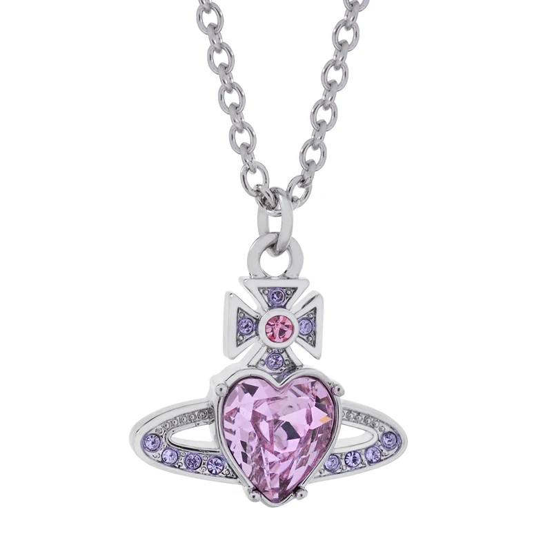 

Popular Vivienne West Queen Love Pink Zircon Saturn Necklace Fashion Women's Jewelry Punk Style Planet Pendant Chain Couple Gift