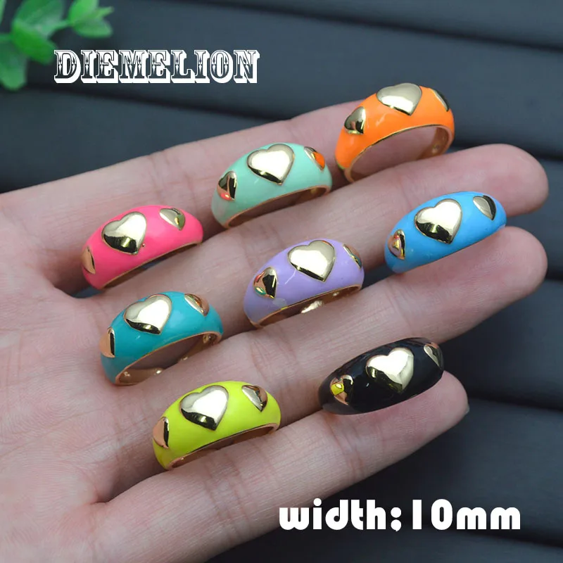 

Cute Colorful Enamel Surrounded Lovely Heart Rings for Women Minimalist Gold Wedding Ring for Best Friend Wholesale 10pcs/Lot