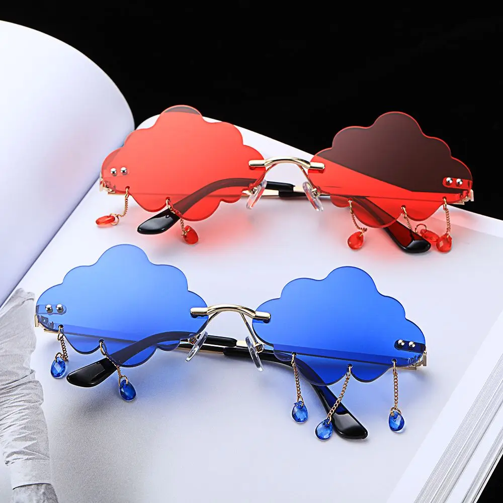 

Fashion Rimless Cloud Shape Sunglasses with Lightning Pendant Women Luxury Funny Sun Glasses Shades UV400 Brand Designer