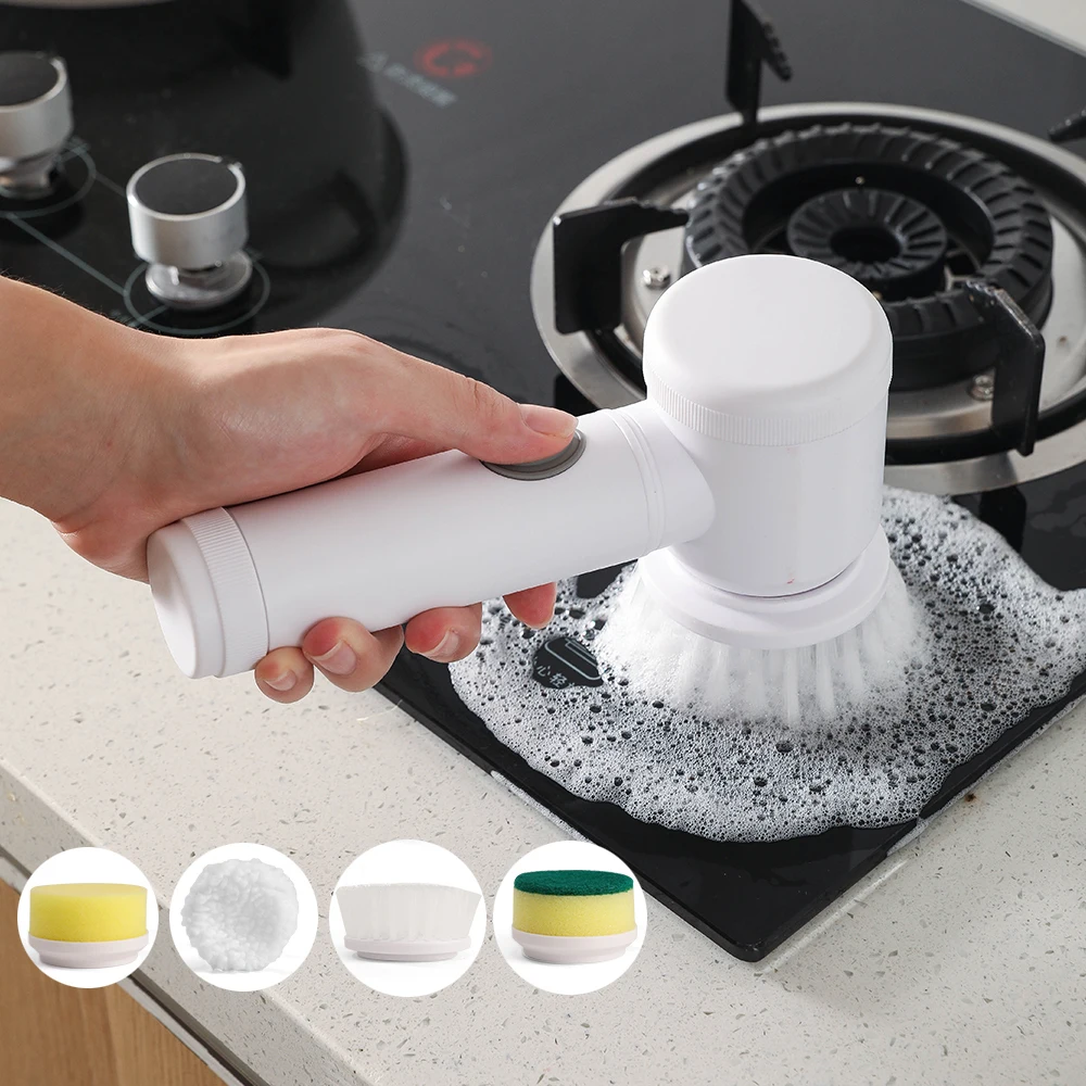 

Electric Cleaning Brush Rotary Spin Scrubber Kitchen Cleaning Tool Dishwashing Handheld Bathtub Brush USB 5 in 1 Cleaner Sink