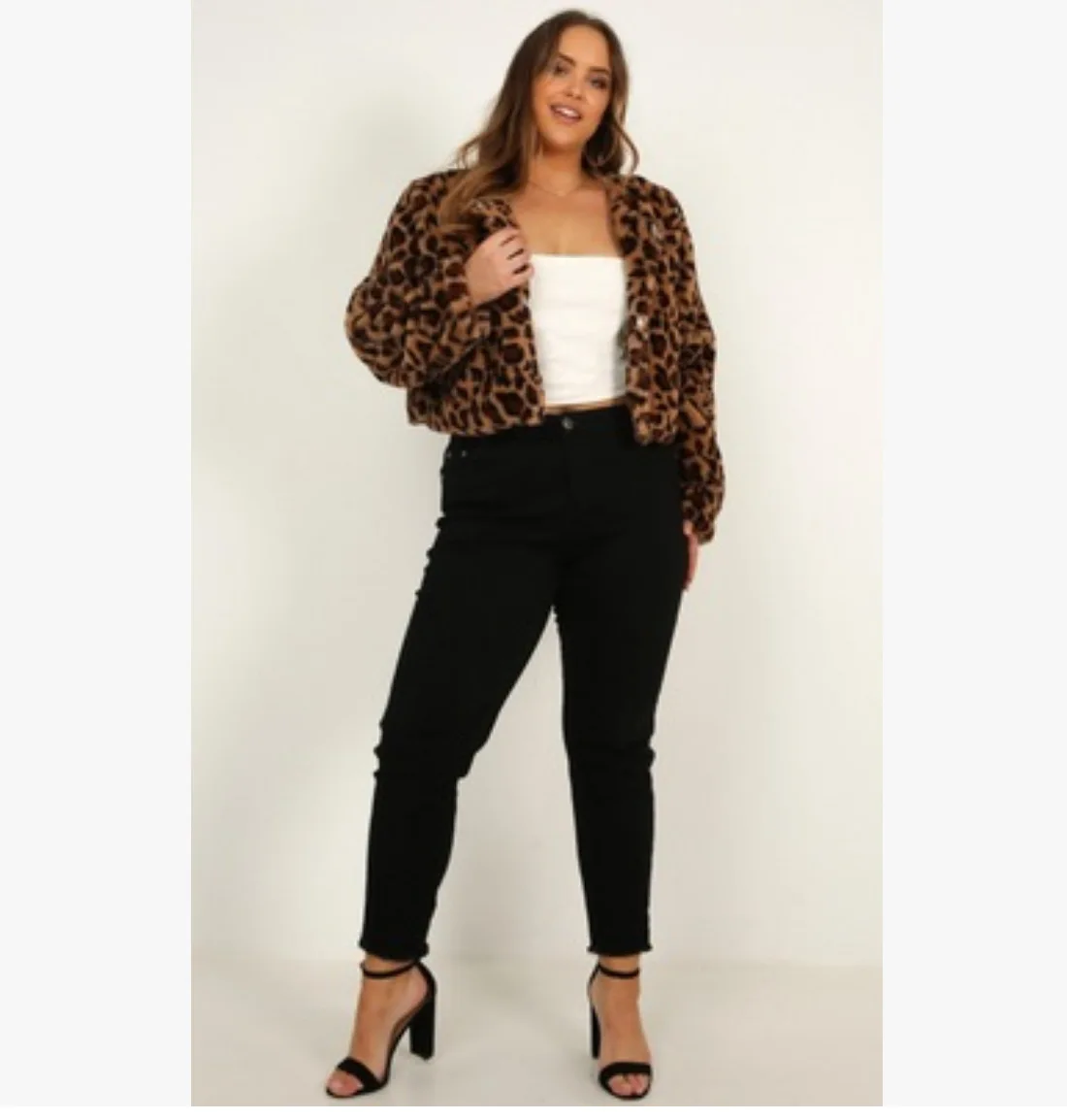 Women 'S Fur Jacket Leopard Print Long Sleeve Short Cardigan Top Plush Coat For Women Faux Fur Coat