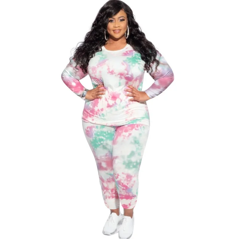 Plus Size Fall Outfits Women Clothing Two Piece Sets Fashion Casual Tie Dye Long Sleeve Female s 3xl 4xl 5xl 6xl
