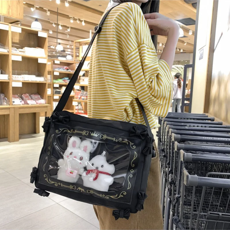 

MBTI Jk Ita Bag Womens Japanese Style Transparent PVC Canvas Crossbody Bag Harajuku Bow Kawaii Girls Designer Anime Shoulder Bag