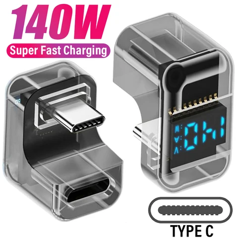180-градусный локоть USB Type C «мама» на Type-C «папа» Адаптеры цифрового дисплея для телефонов, ноутбуков U-образные конвертеры USB-C 140 Вт