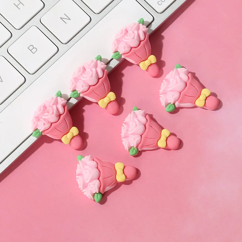 

20 Pcs New Cute Mini Kawaii Cartoon Pink Rose Resin Cabochons Scrapbook Diy Ornament Accessories A54