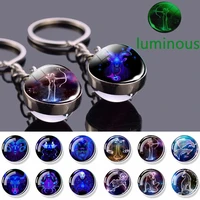 luminous zodiac key chain glass ball double side keychains 12 constellations keychain charms glow in the dark keyring pendant