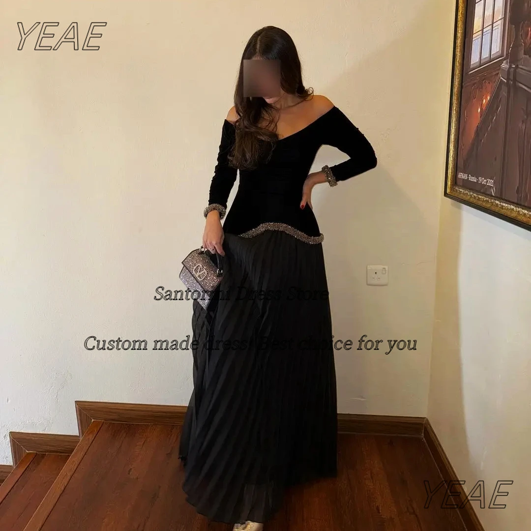 Фото Санторини по индивидуальному заказу Vestidos De Gala платья для выпускного вечера с длинными рукавами и бисером вечерние платья Саудовские женщины плиссированные платья для дня рождения №4
