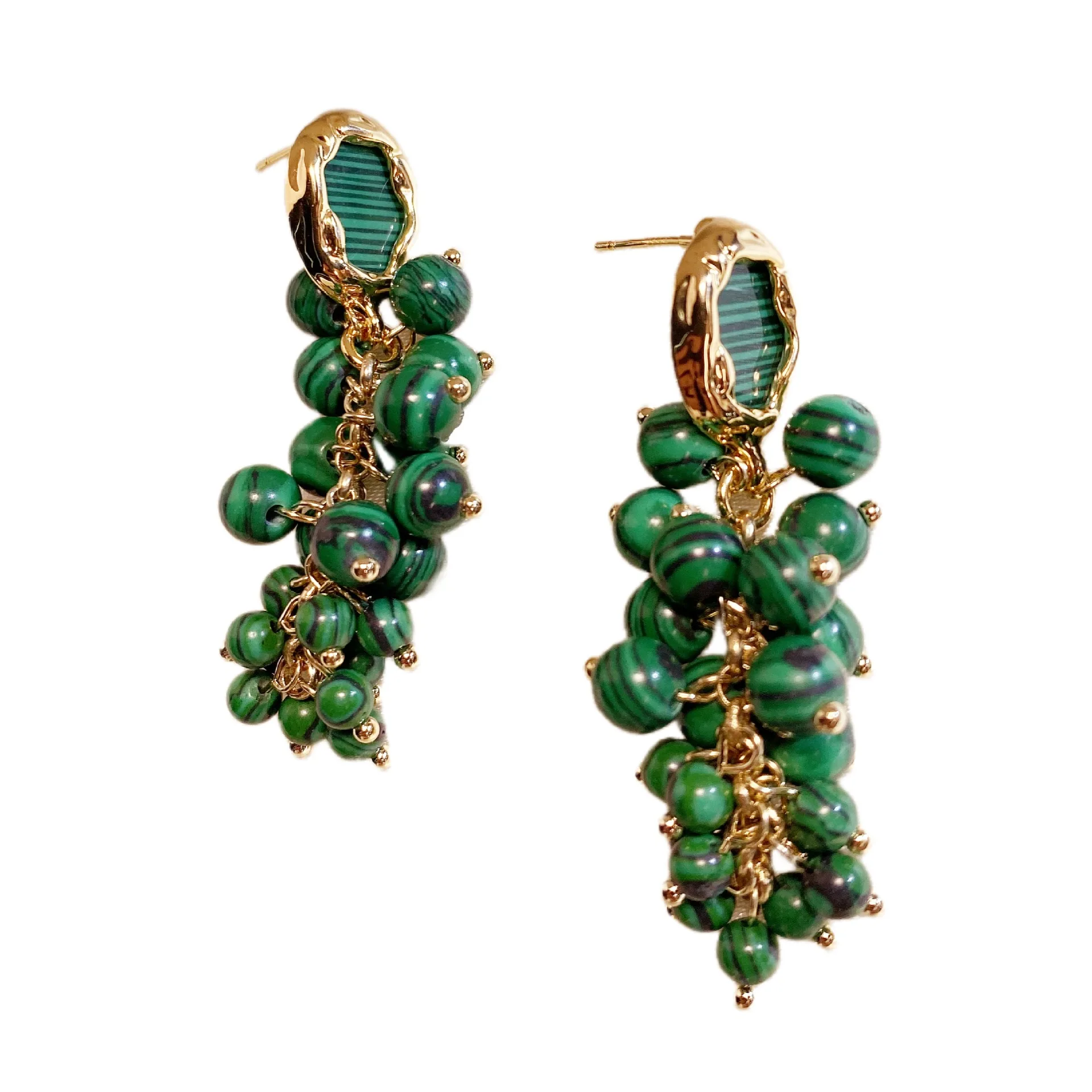 Средневековые малахитовые серьги с виноградной нитью в стиле ретро легкие