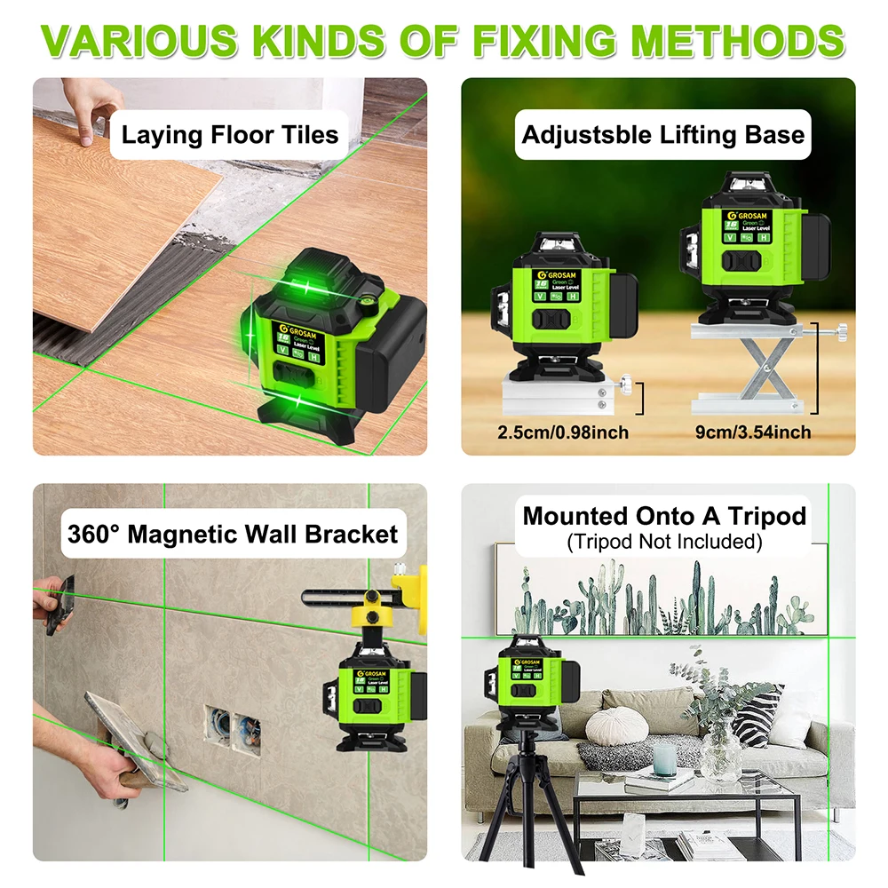 Многофункциональный 16-линейный лазерный уровень GROSAM 4D с литий-ионным