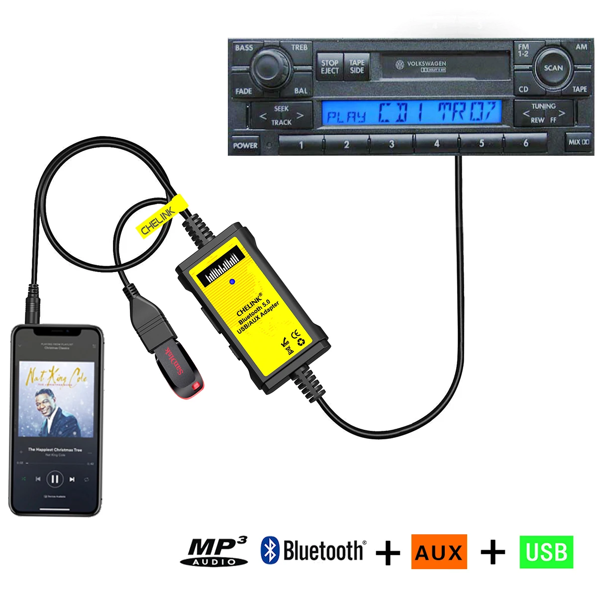 Автомобильная аудиосистема CHELINK USB и AUX Bluetooth адаптер с микрофоном 8-контактный