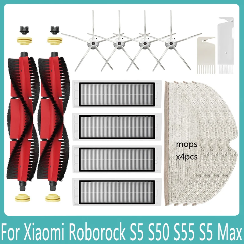 

For Xiaomi Roborock S5 S50 S55 S5 Max S6 S6 MaxV S6 Pure E4 E5 Robot Vacuum Spare Parts Main Side Brush Hepa Filter Mop Cloth