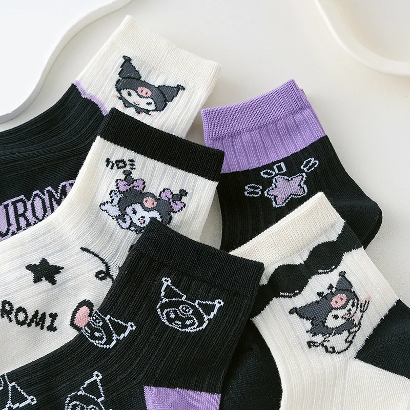 Носки Sanrio Kuromi тонкие дышащие хлопковые фиолетовые до середины икры для девочек 5