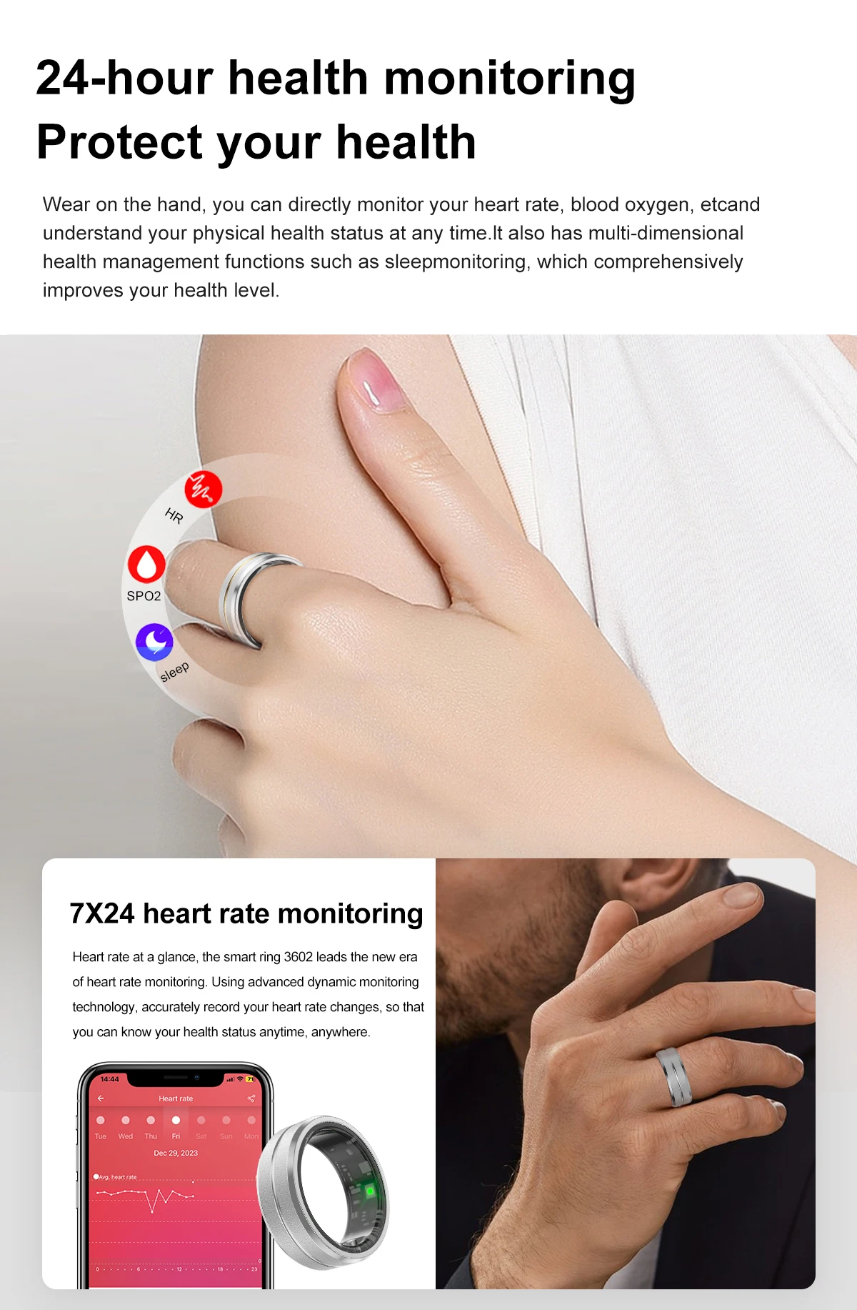 Умное кольцо Uhoofit водонепроницаемое спортивное IP68 издание для мужчин и женщин