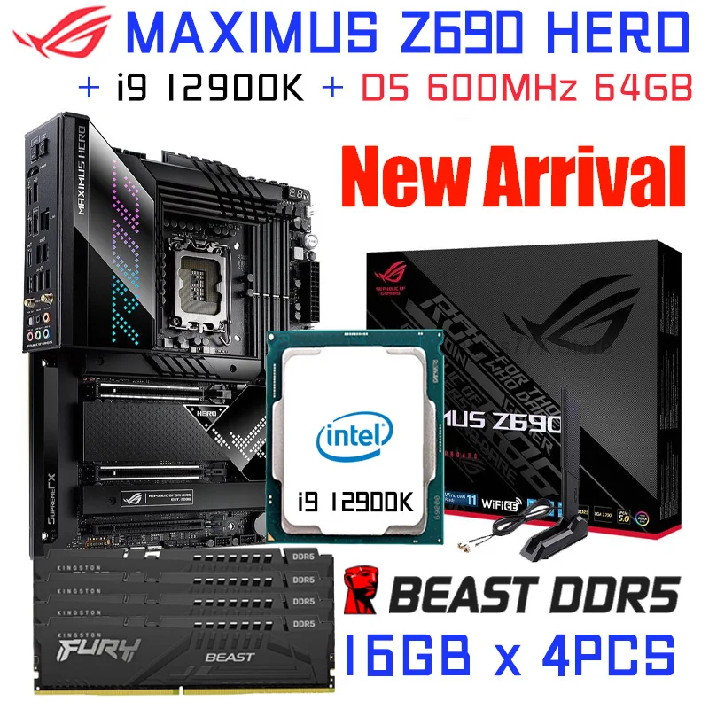 Материнская плата Asus ROG MAXIMUS Z690 HERO Intel LGA 1700 + процессор Core i9 12900K Kingston DDR5 6000 МГц 32 Гб RAM