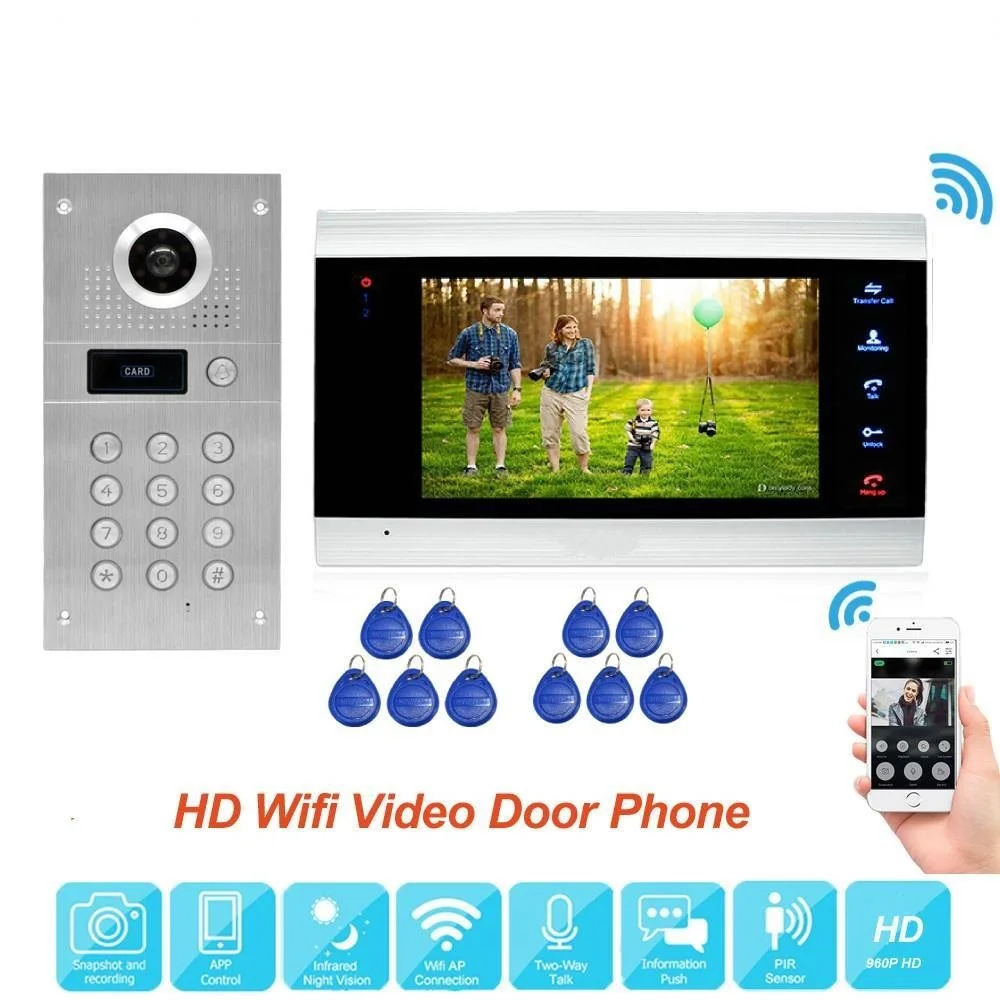 2022 960P Smart App Remote Unlock WiFi IP Video Door Phone Video Intercom System Motion Detection Code Keypad RFID Camera enlarge