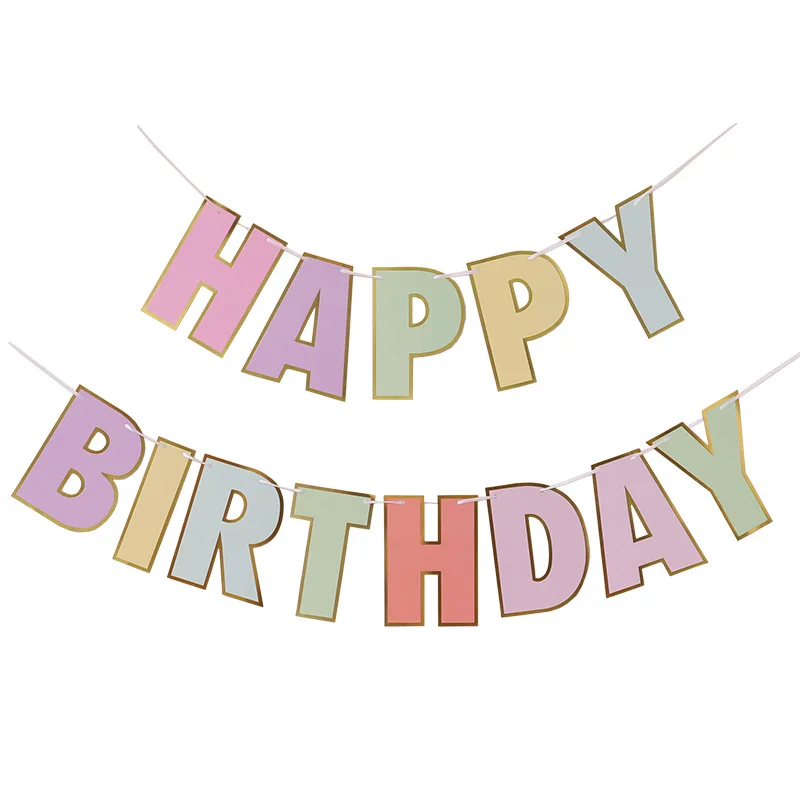 

Macaron Color Happy Birthday Banner Bunting Paper Birthday Party Hanging Garland Banner Baby Shower Decoration