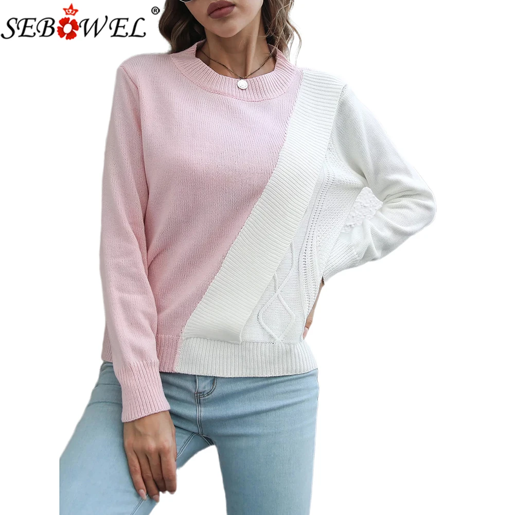 

SEBOWEL 2022 Design Color Contrast 3D Sweater Women's Loose Autumn Winter Long Sleeve European and American Sweater New Style
