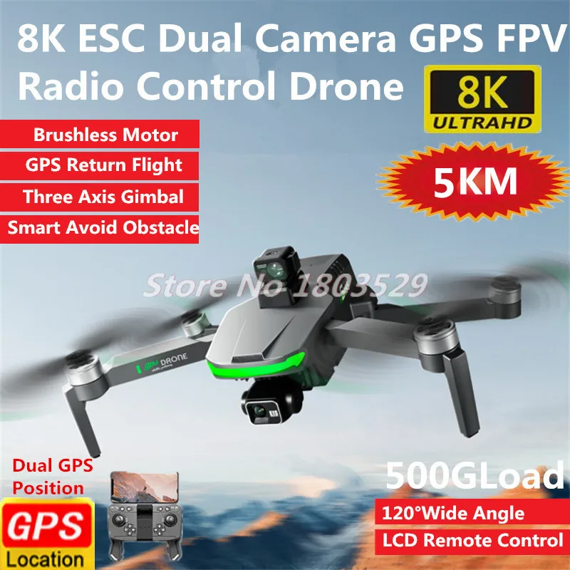 

Радиоуправляемый квадрокоптер 8K ESC GPS Smart Follow Me FPV, диагональ 5 км, нагрузка 500 ГГц, бесщеточный 3-осевой шарнирный подвес, угол обхода препятствий 360 °, Радиоуправляемый Дрон