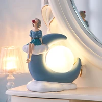 nordic moon girl statue night light figurines character miniature modern home decoration kawaii accessories bedroom ornament