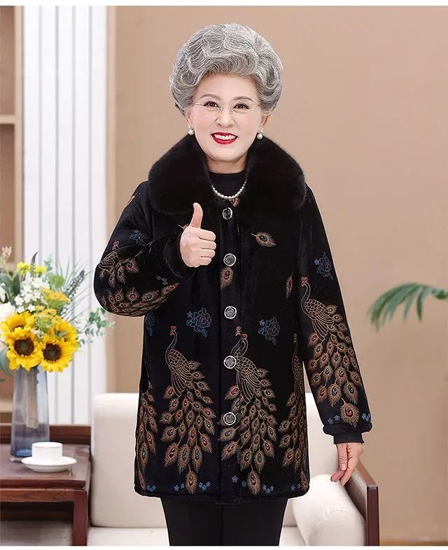 Женская одежда с винтажным принтом плюшевая толстая хлопковая куртка зимнее