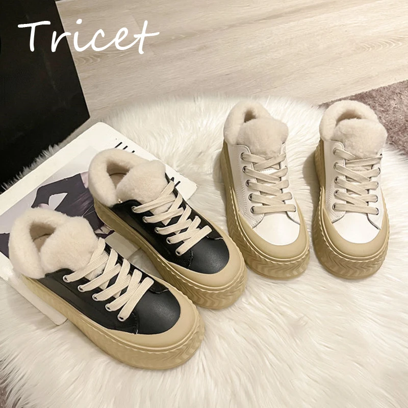 

Winter Casual Female Thick Bottom Sneakers 2022 Fashion Women's Vulcanized Shoes Plush Warm All-match Ladies Lace-up Cotton Shoe