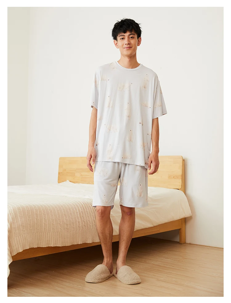 Men's Room Wear Gelato Pique Couple Pajamas Set Ladies Summer Cool Polar Bear Printing