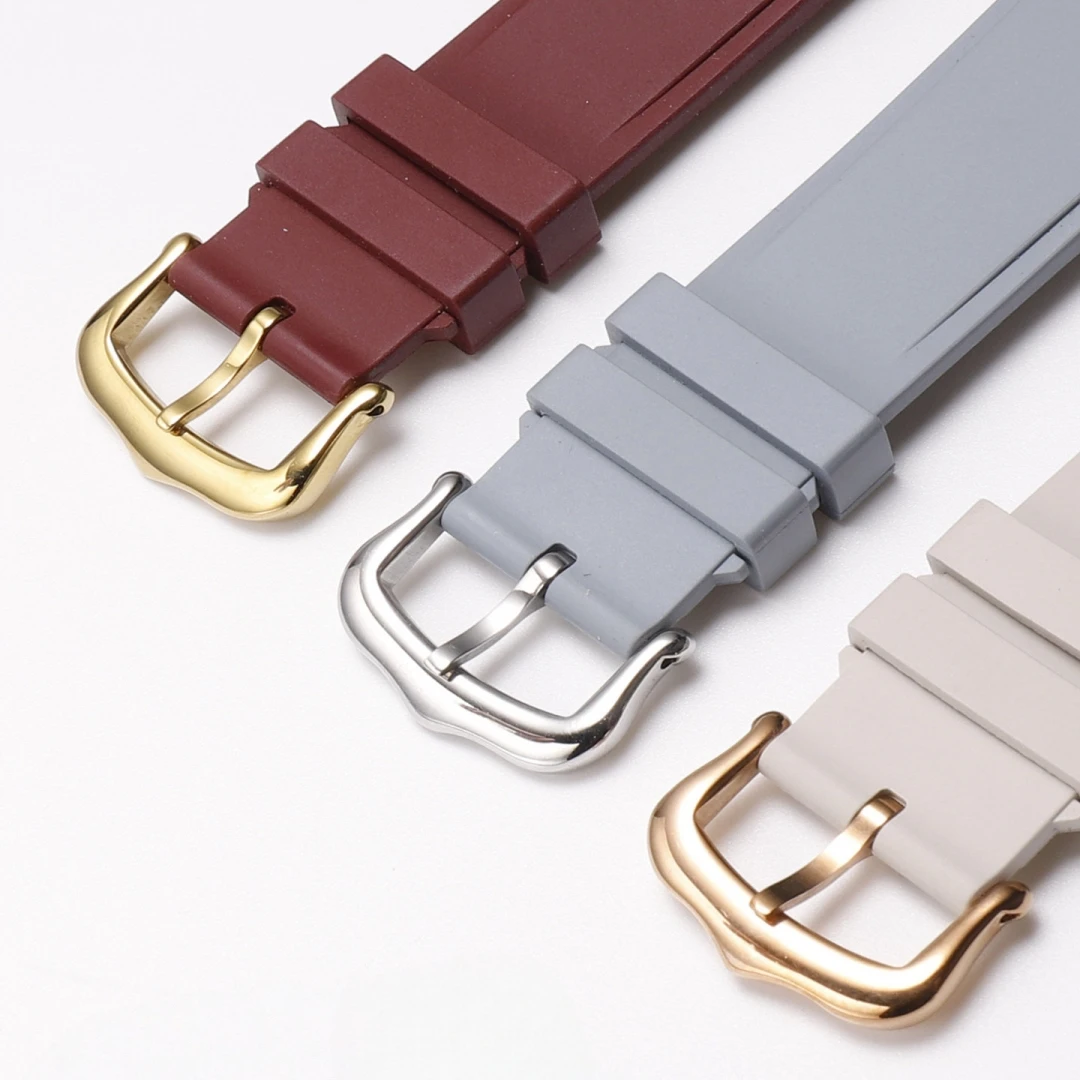 Фото Ремешок для часов FKM 15,5 мм 17,5 мм, подходит для Cartier Santos Dumont, с быстросъемными стальными концевыми звеньями, ультратонкий, влагостойкий. №3