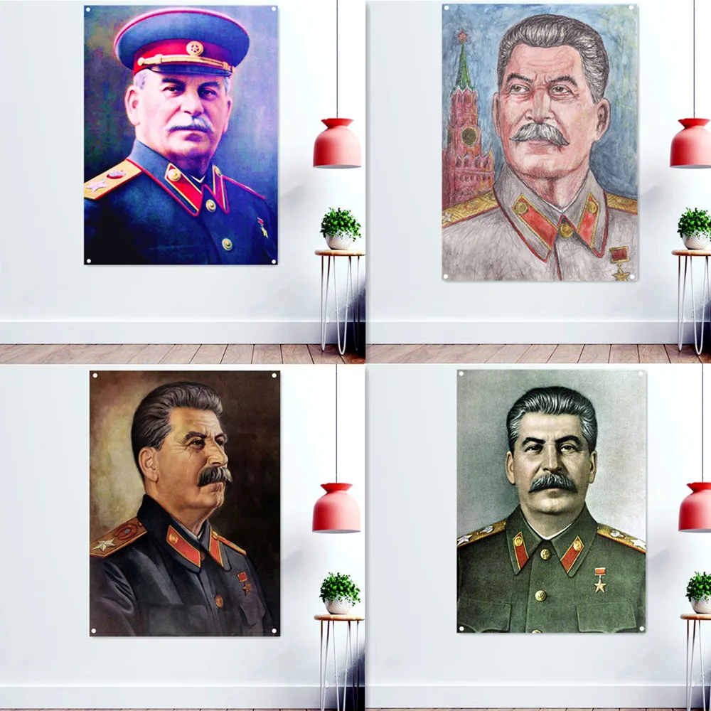 

Joseph Vissarionovich Stalin Communist Revolution Flag Banner Wall Art Poster Tapestry USSR Russian CCCP Propaganda Pictorial