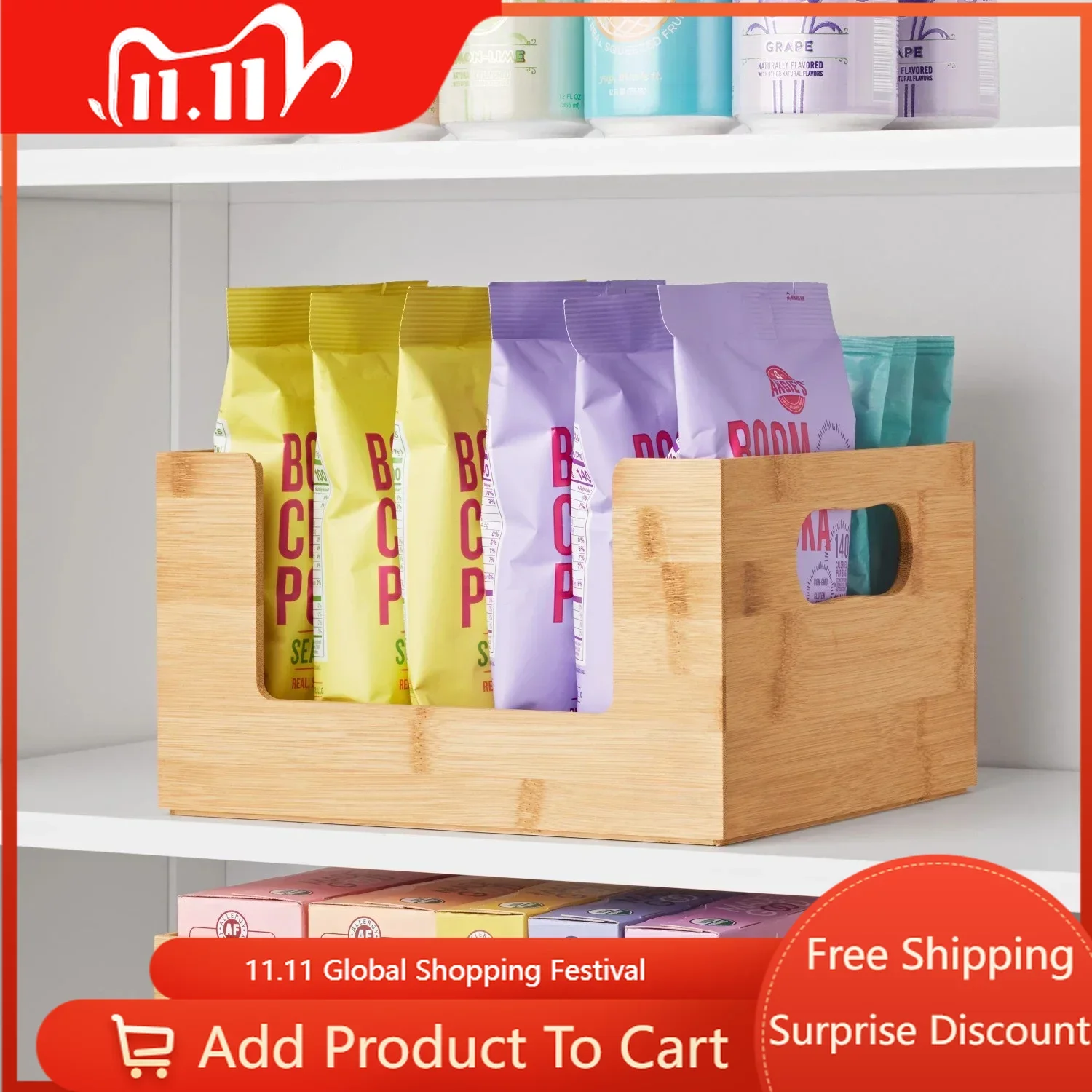 

Free Shipping Bamboo Set of 2 Open Front Small Storage and Organizing Bins Brown Storage Organizer
