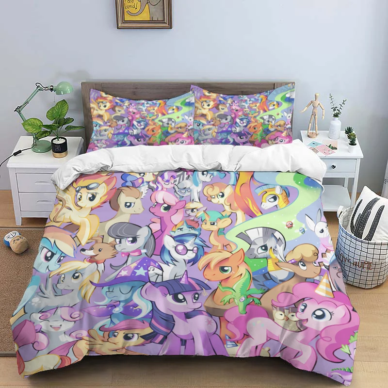 

Комплект постельного белья с изображением радуги пони, пододеяльник для мальчиков и девочек, наволочки, одеяло, Комплект постельного белья, Подростковый Семейный комплект постельного белья