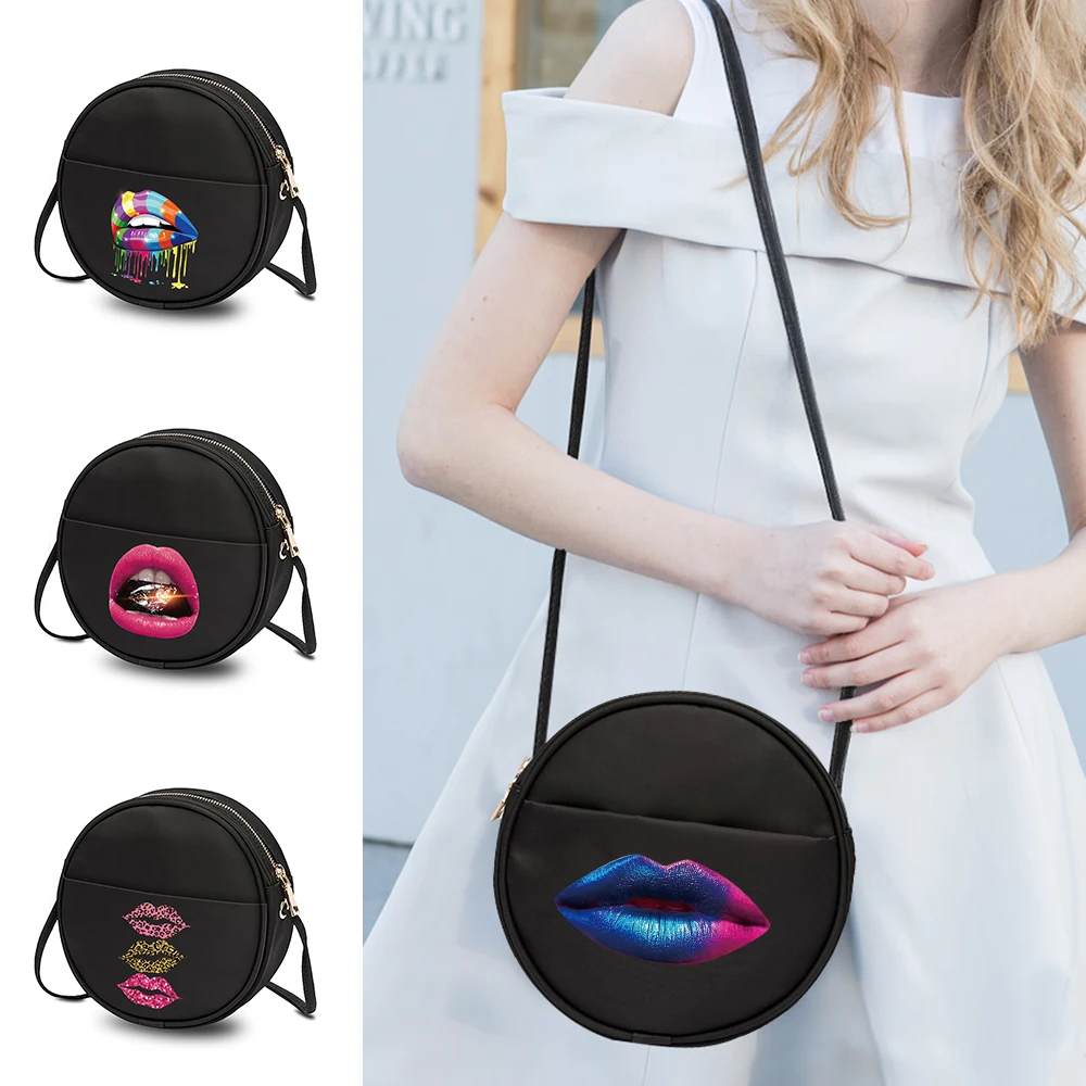

Ladies Fashion Messenger Small Round Bag Portable Messenger Shoulder Bag Sexy Lip Printing Series Ladies Cosmetic Storage Bags