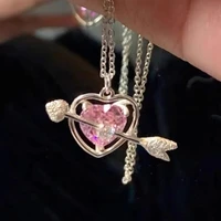 purple zircon pleated metal love chain necklaces for women gemstone arrow heart temperament luxury clavicle chain choker collar