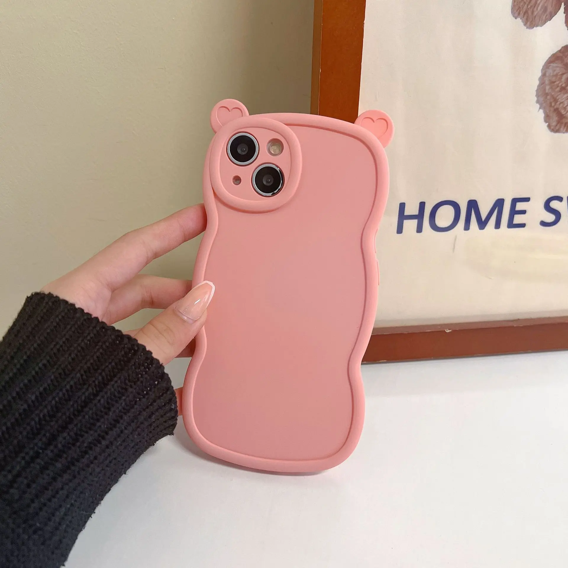 Lovely Solid Color 3D Bear Ear Liquid Silicone Phone Case For IPhone14 13 12 11 Pro X/XS XR Soft Shell  TPU Protective Cover