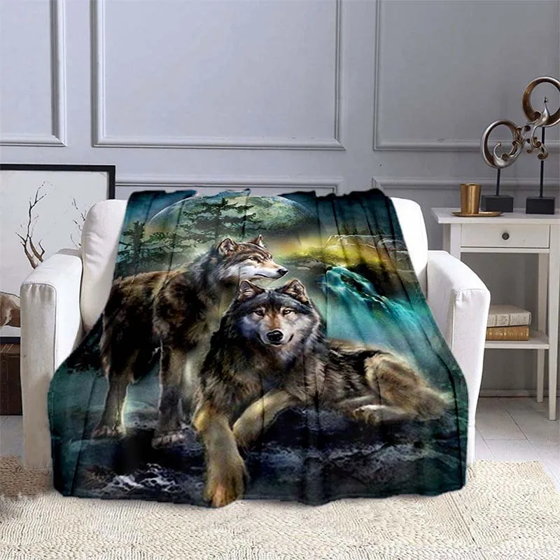 

3D Wolf Blanket Sofa Blankets for Beds Super Soft Warm Blanket Cover Flannel Throw Blanket Portable Travel Throw Blanket Queen