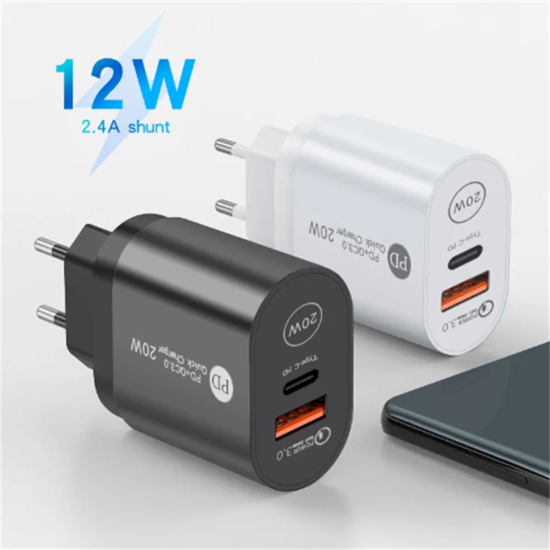 

50pcs USB PD Charger 12W Quick Type-C QC 3.0 Fast Charge Phone Wall Chargers Adapter For iphone huawei Smartphone Accessories