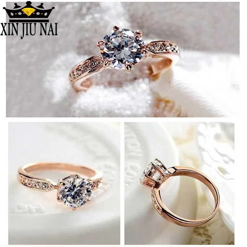 

2 Colors Zircon Engagement Rings For Women Rose Gold Color Wedding Rings Men Female Anel Austrian Crystals Engagement Jewelry