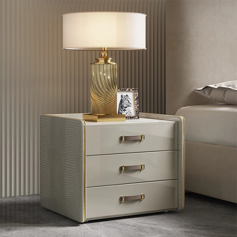 

Light Luxury Rock Board Bedside Table Modern Simple Bedside Table Leather Bedroom Net Red Small Installation Free